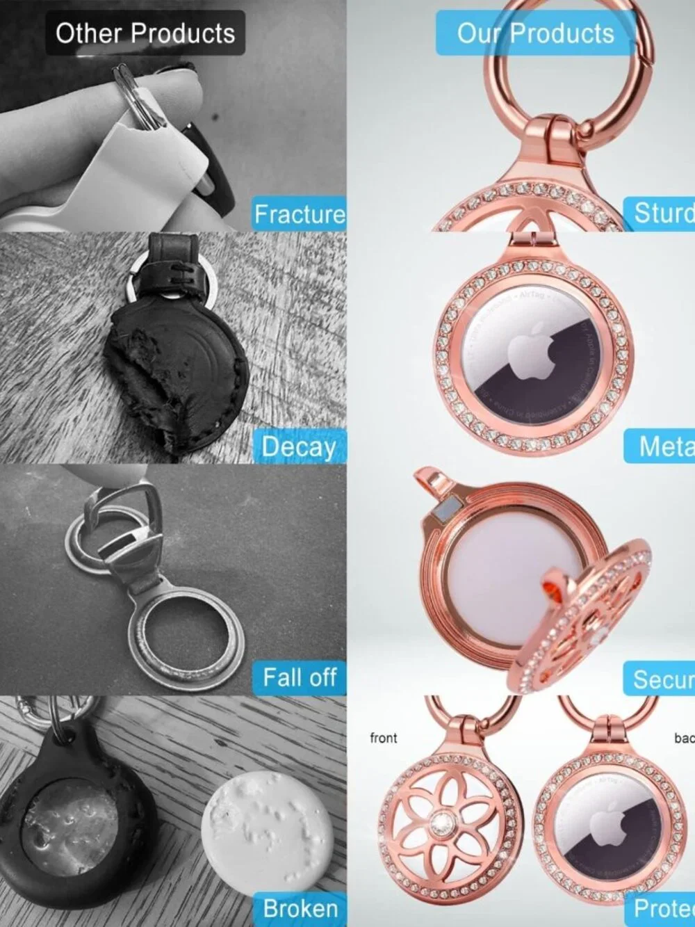 Rhinestone Metal Keychain Holder for AirTag - Sparkling Diamond Design